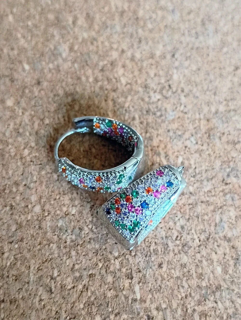 New Silver Tone Multicolor Pavé Hoop Earrings - Women Jewelry